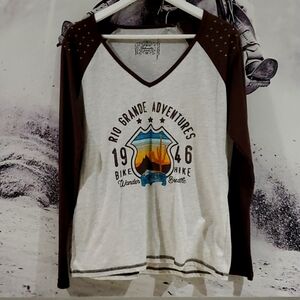 WESTERN TEE PANHANDLE RIO GRANDE ADVENTURES GRAPHIC RODEO BOHO CHIC CITY GIRL